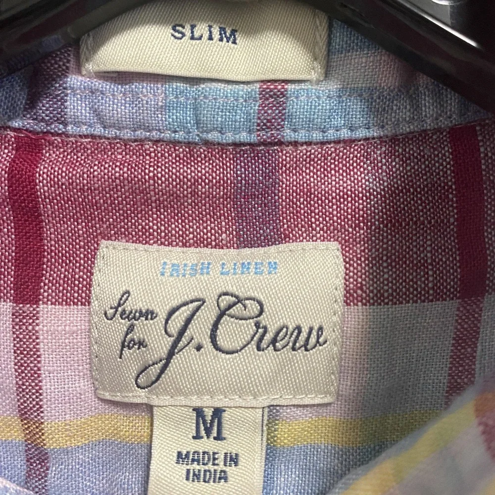 J Crew Shirt Mens Medium Plaid Irish Linen Baird‎ McNutt Slim Fit Preppy Coastal